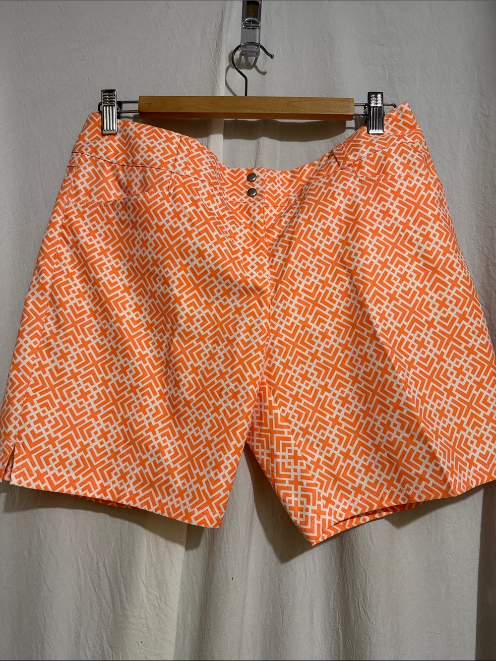adidas women's  Orange & White Geometric Flat Front Shorts size 8